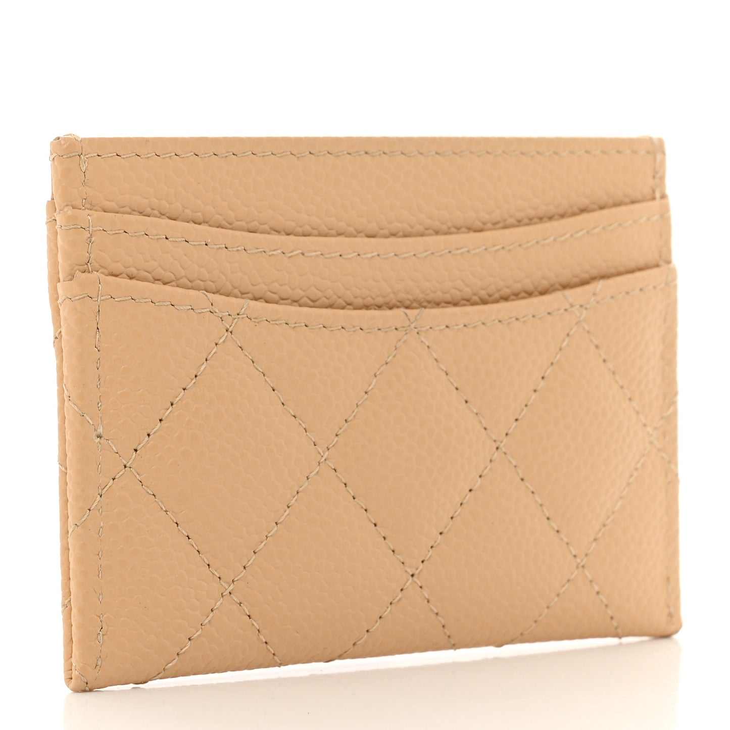 Caviar Quilted Card Holder Beige