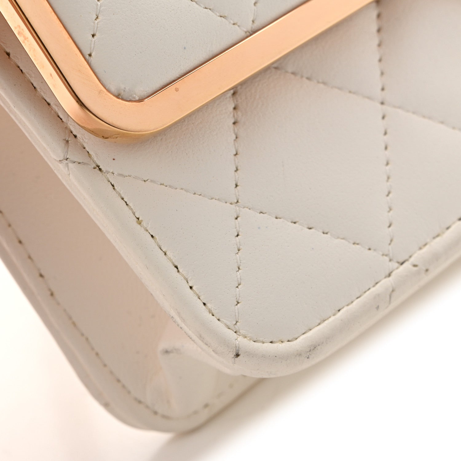 Chanel Lambskin Quilted Frame Wallet On Chain WOC White 13 of 18