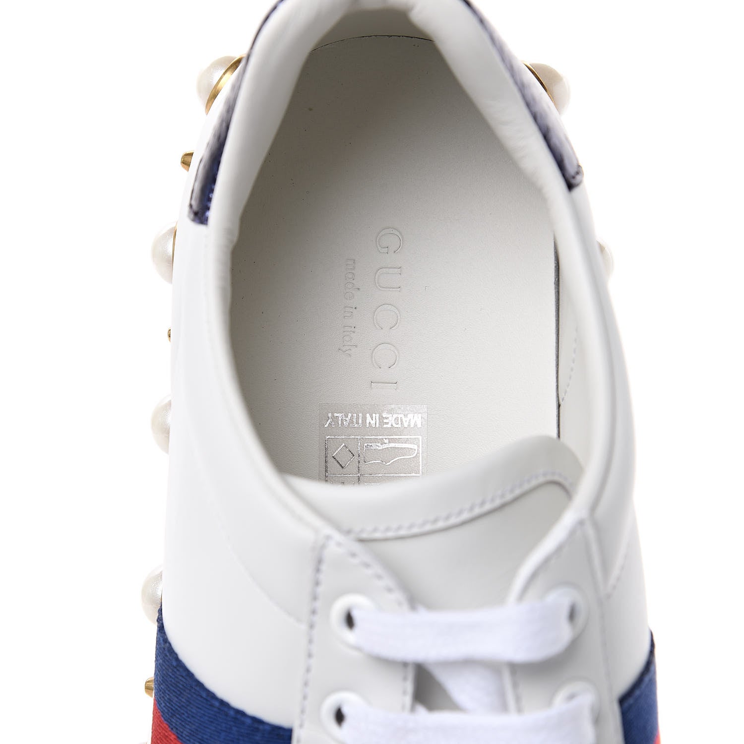 Gucci Calfskin Ayers Web Pearl Studded Womens Ace Sneakers 38 White 7 of 10