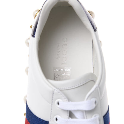 Gucci Calfskin Ayers Web Pearl Studded Womens Ace Sneakers 38 White 7 of 10