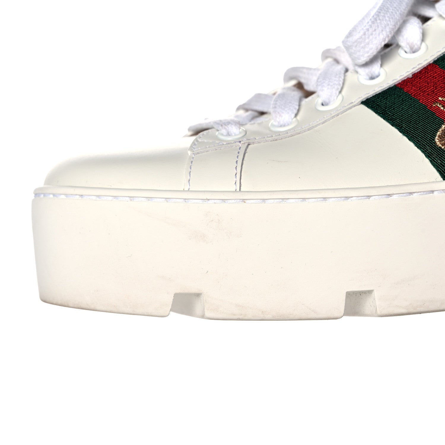 Gucci Calfskin Web Bee Embroidered Womens Ace Platform Sneakers 38.5 White 10 of 11