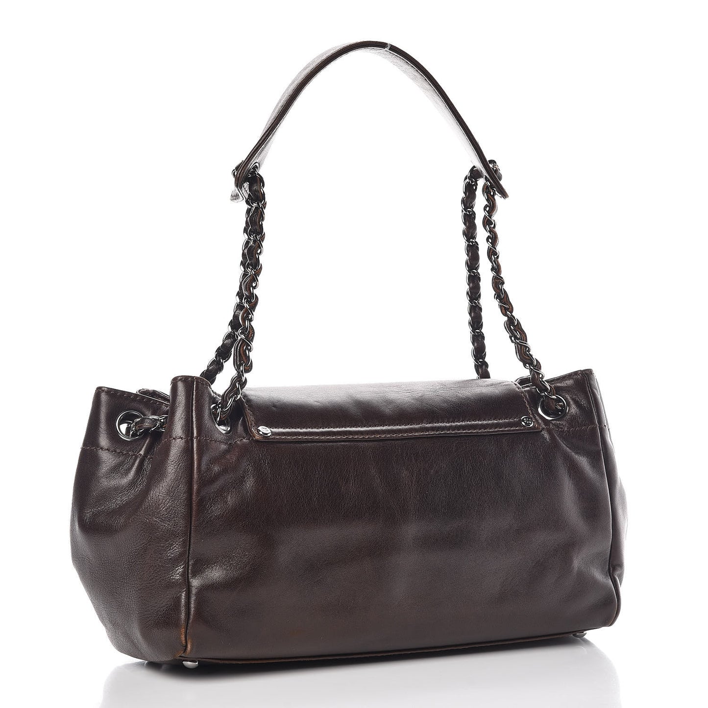 Lambskin Lax Accordion Flap Marron Fonce