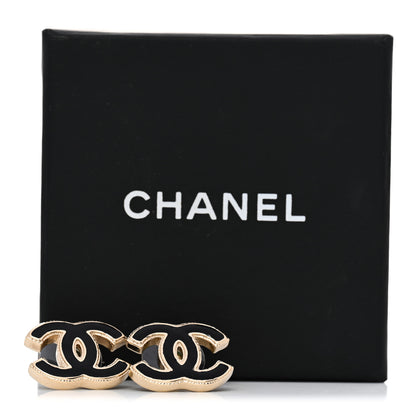 Chanel Metal Enamel CC Earrings Black Gold 5 of 5