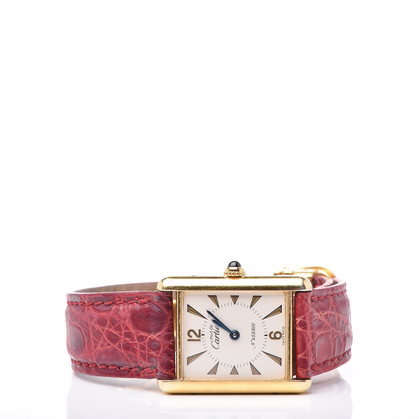 Sterling Silver Vermeil Alligator 23mm Must de Cartier Tank Quartz Watch Red