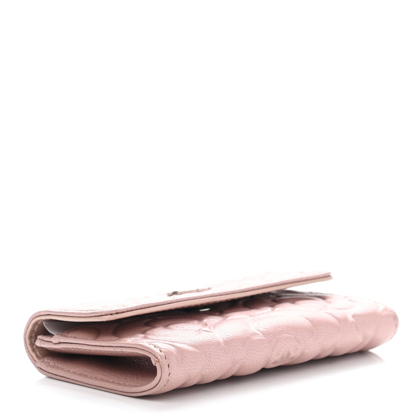 Goatskin Camellia Embossed Card Holder Wallet Light Pink