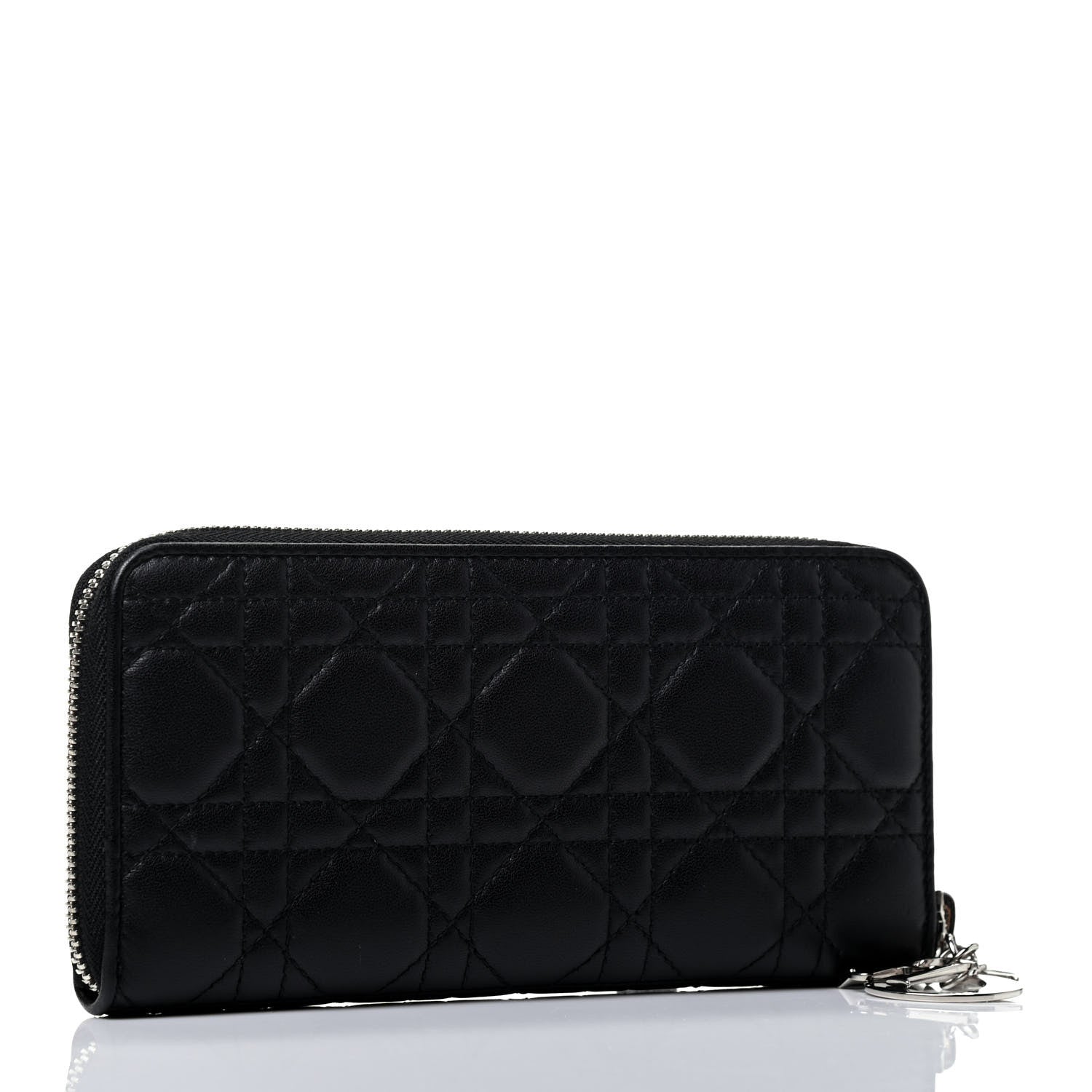 Christian Dior Lambskin Cannage Lady Dior Zip Wallet Black 2 of 4