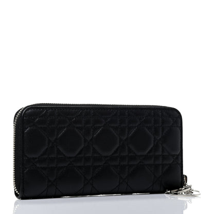 Christian Dior Lambskin Cannage Lady Dior Zip Wallet Black 2 of 4