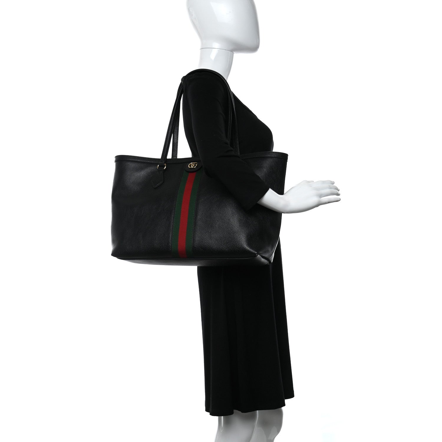 Gucci Textured Calfskin Web Medium Ophidia Shopping Tote Black 2 of 13