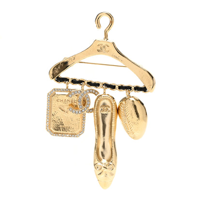 Chanel Crystal CC Charms Hanger Brooch Gold Black 1 of 5