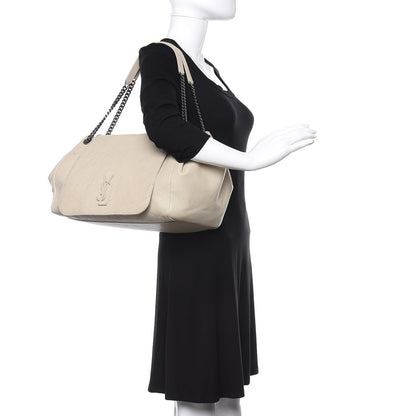 Saint Laurent Pebbled Lambskin Chevron Monogram Large Nolita White Vintage 2 of 9