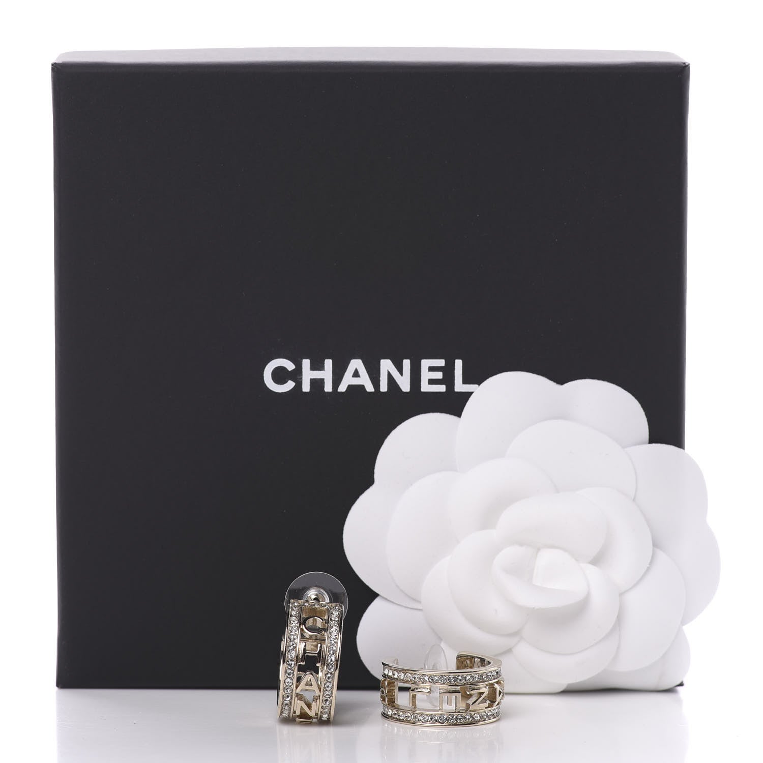 Chanel Metal Crystal Bow-tiful CC Hoop Earrings Gold 5 of 5