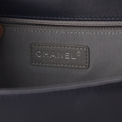 Chanel Calfskin Chevron Quilted New Medium Boy Flap Dark Navy Blue 5 of 8