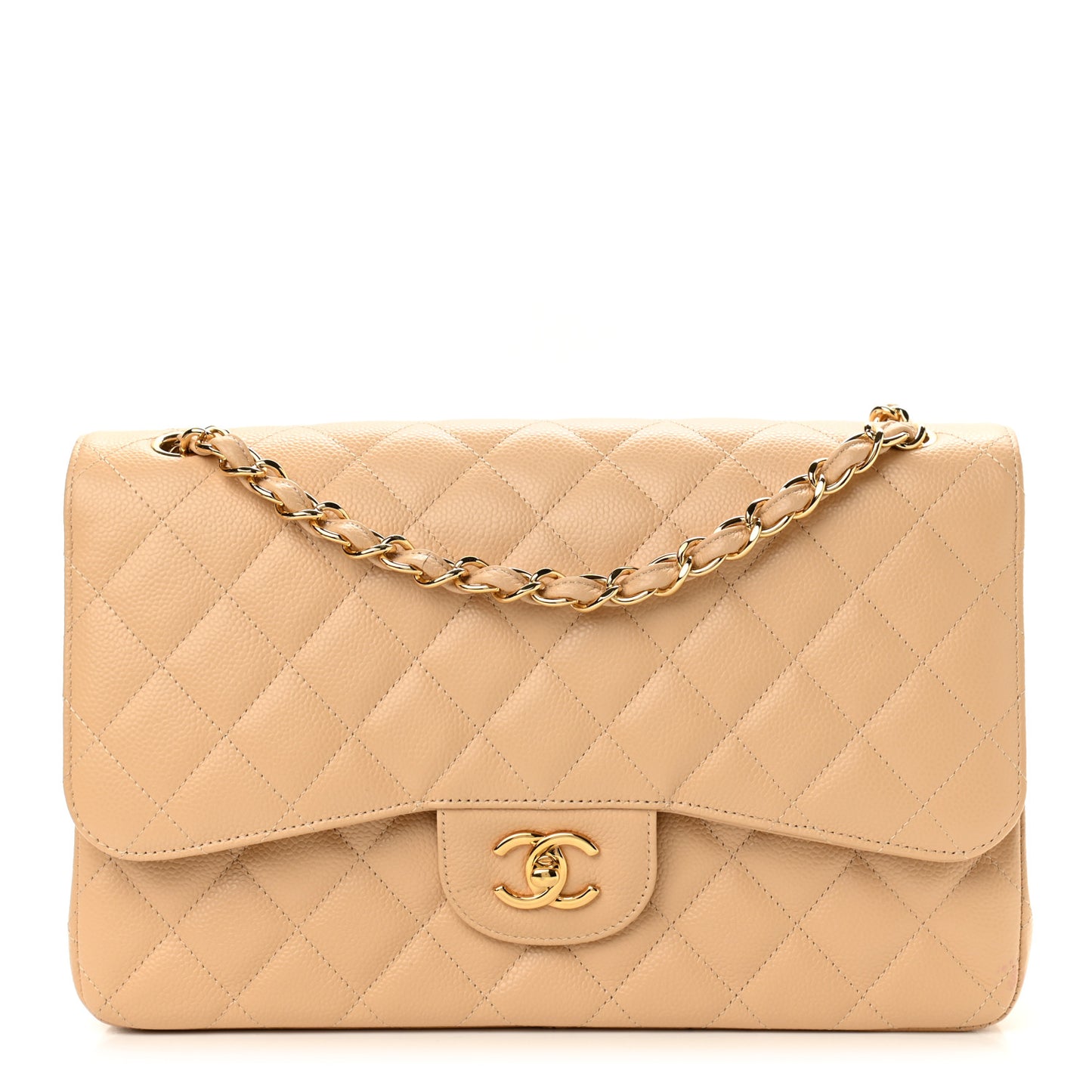 Caviar Quilted Jumbo Double Flap Beige Clair