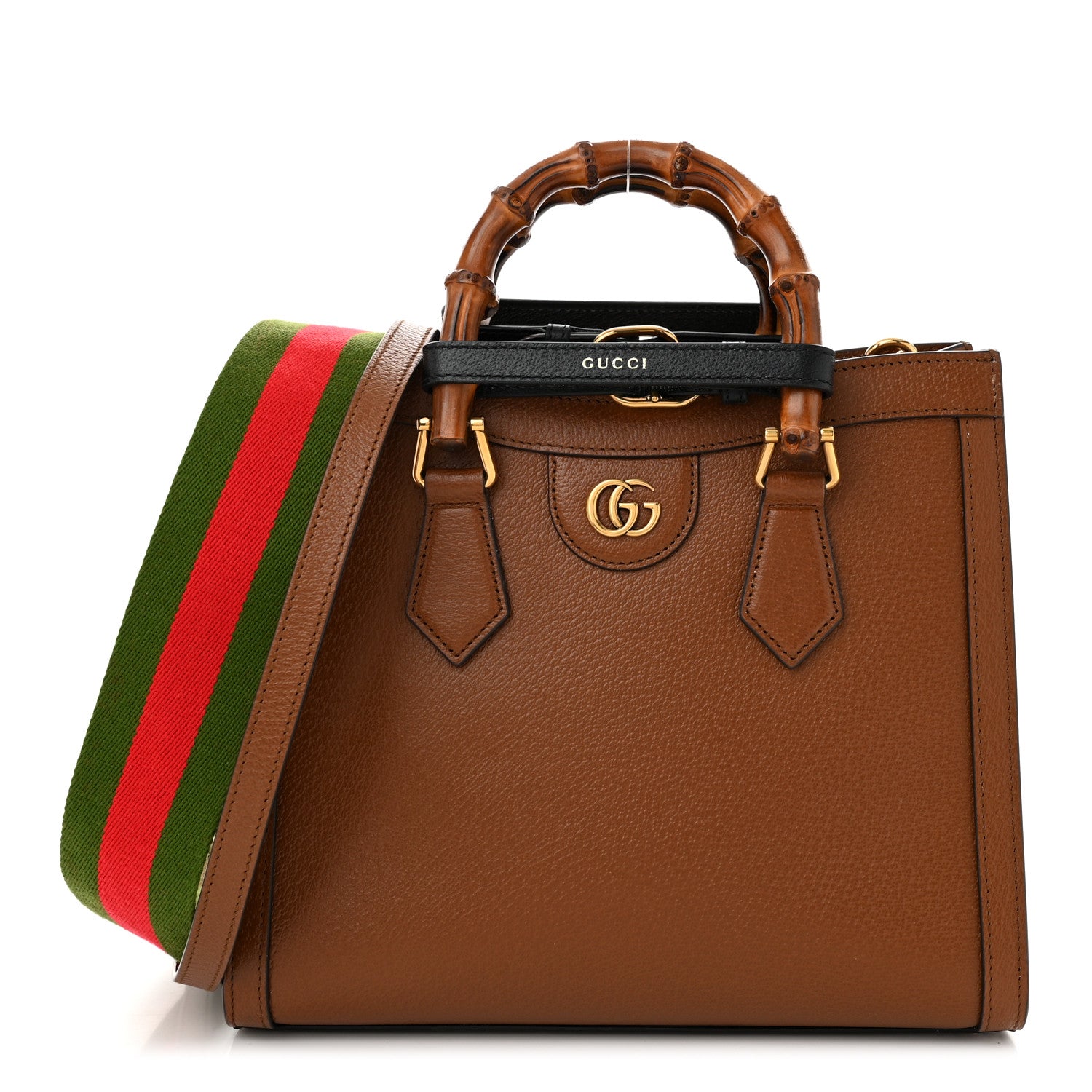 Gucci Textured Dollar Calfskin Web Small Diana Tote Bag Cuir Black 1 of 10