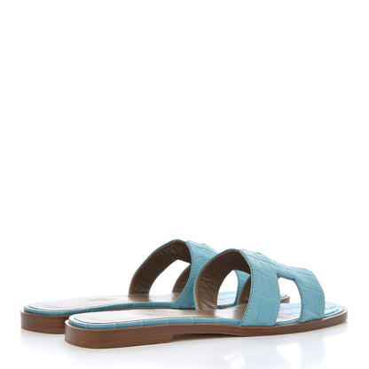 Hermes Matte Alligator Oran Sandals 36 Bleu Saint Cyr 4 of 9