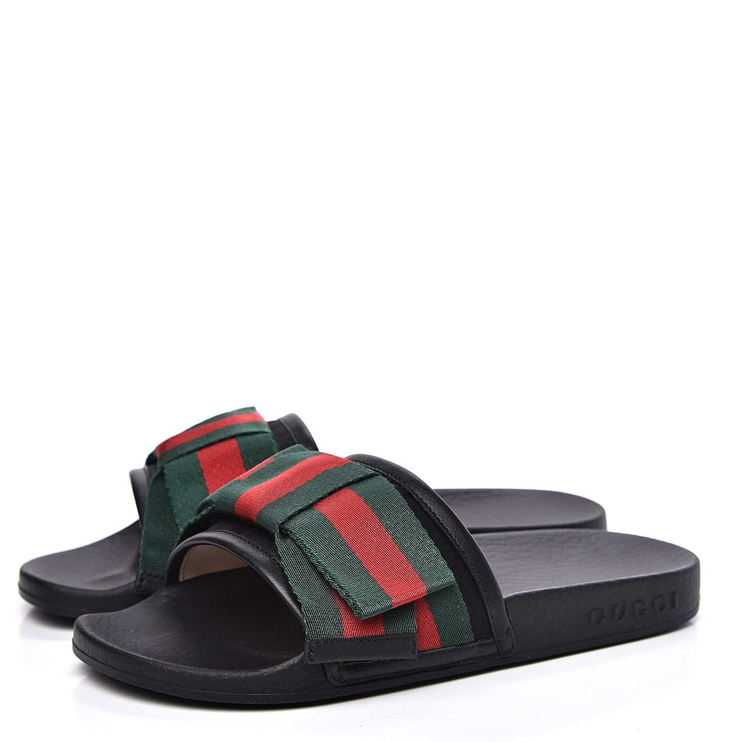 Satin Web Bow Slide Sandals 34 Black