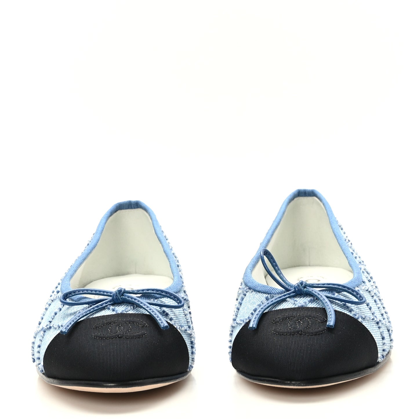 Denim Embroidered Grosgrain CC Cap Toe Ballerina Flats 38 Blue Black