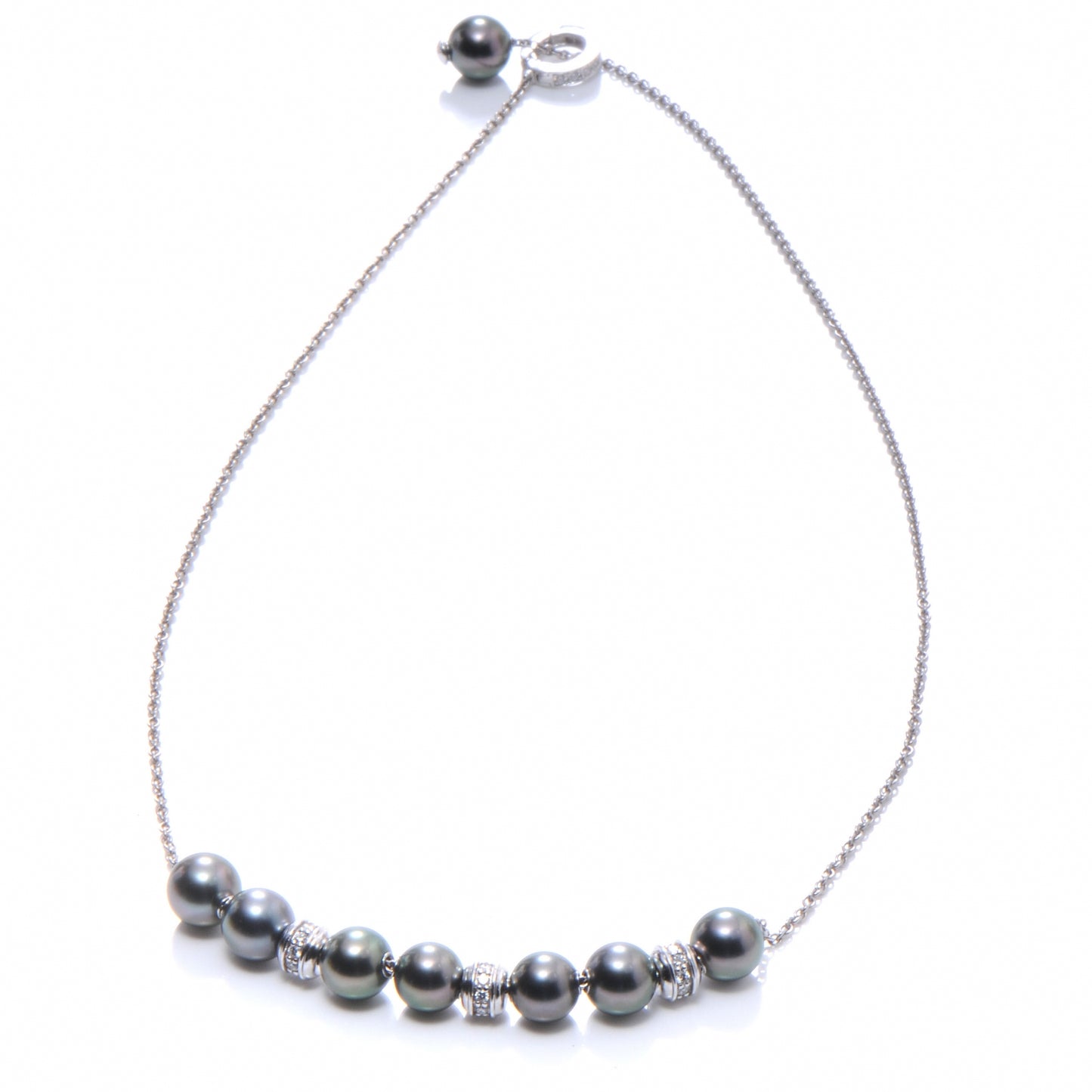 18k White Gold Diamond 7mm Black South Sea Pearls in Motion Necklace