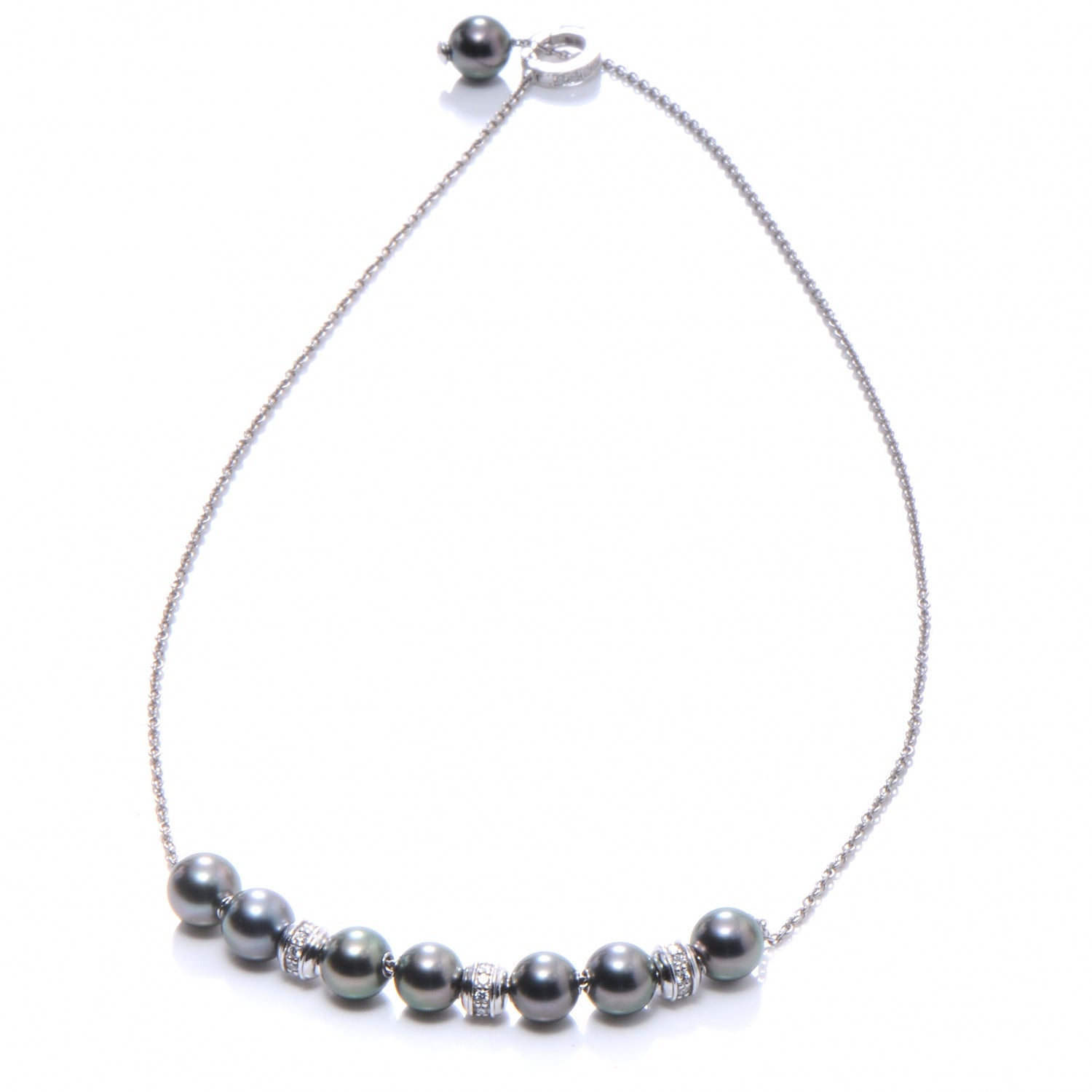 Mikimoto 18k White Gold Diamond 7mm Black South Sea Pearls in Motion Necklace 3 of 4