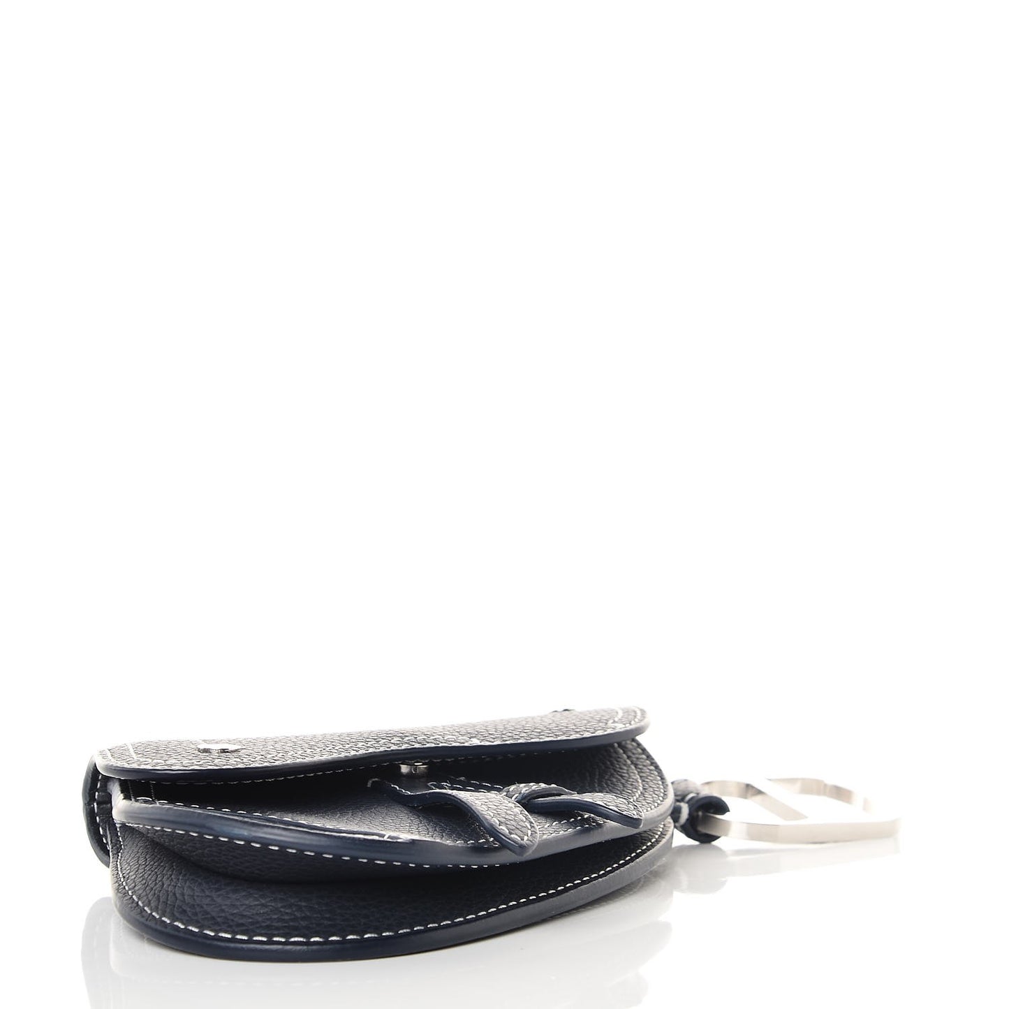 Grained Calfskin Saddle Key Ring Navy Blue