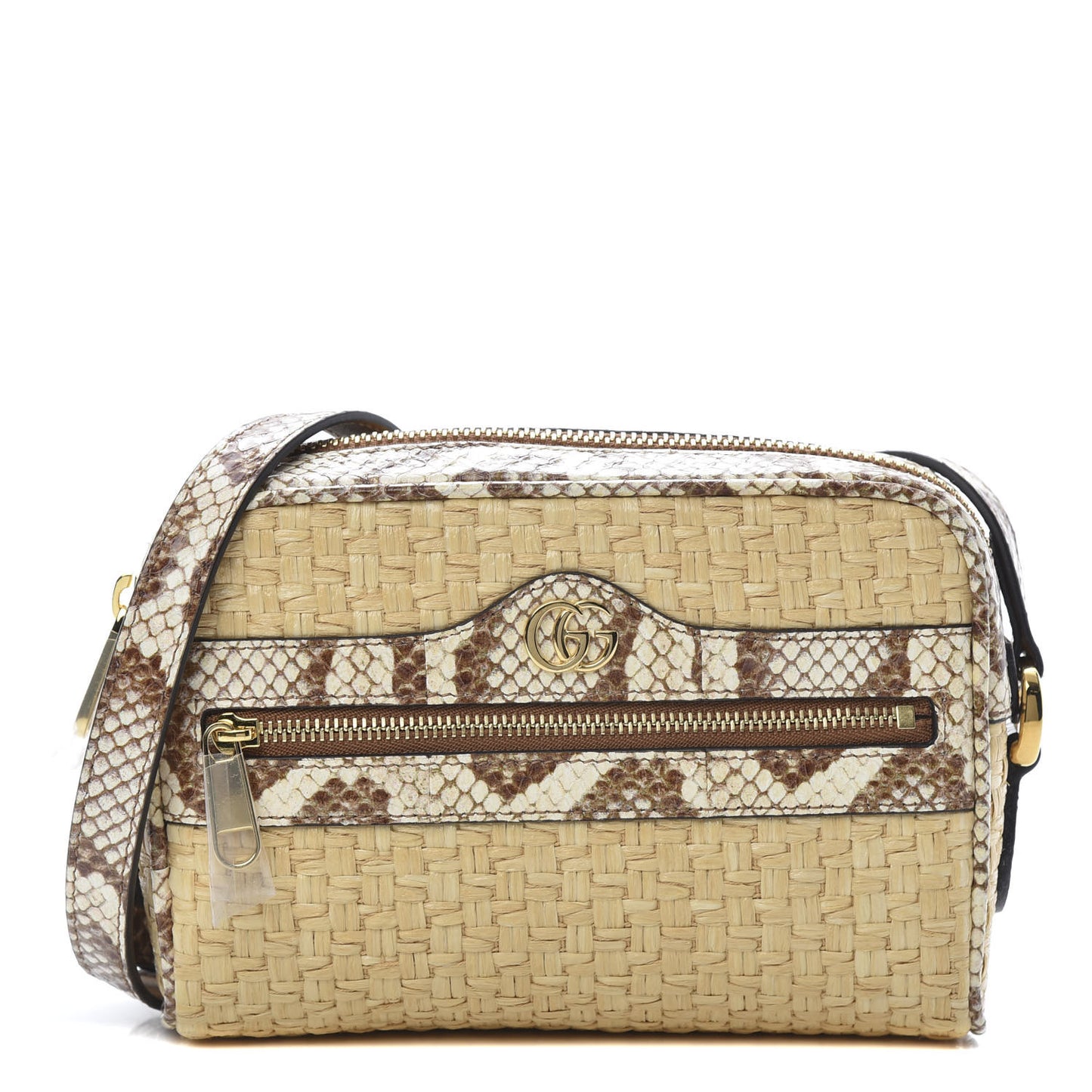 Raffia Elaphe Mini Ophidia Shoulder Bag Natural Cream Brown