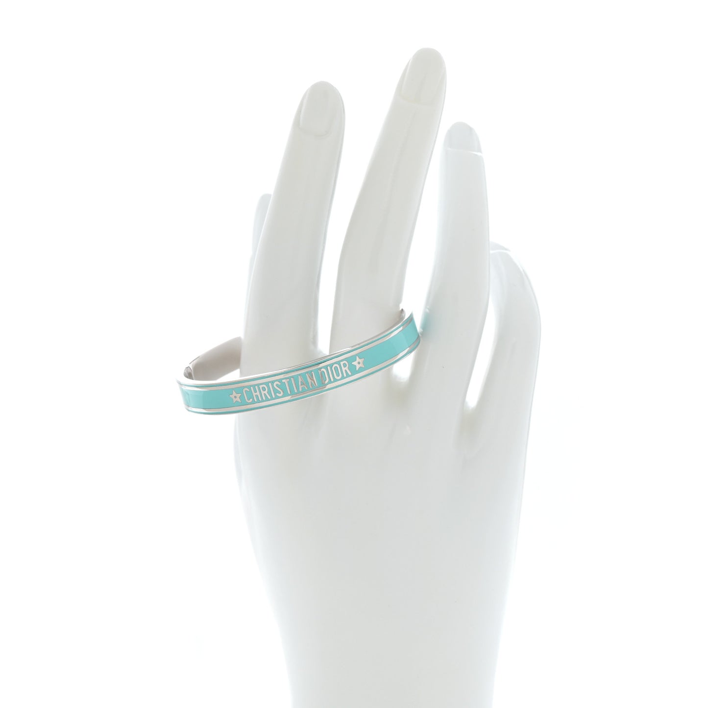 Metal Enamel Code Bangle Bracelet Light Blue Silver