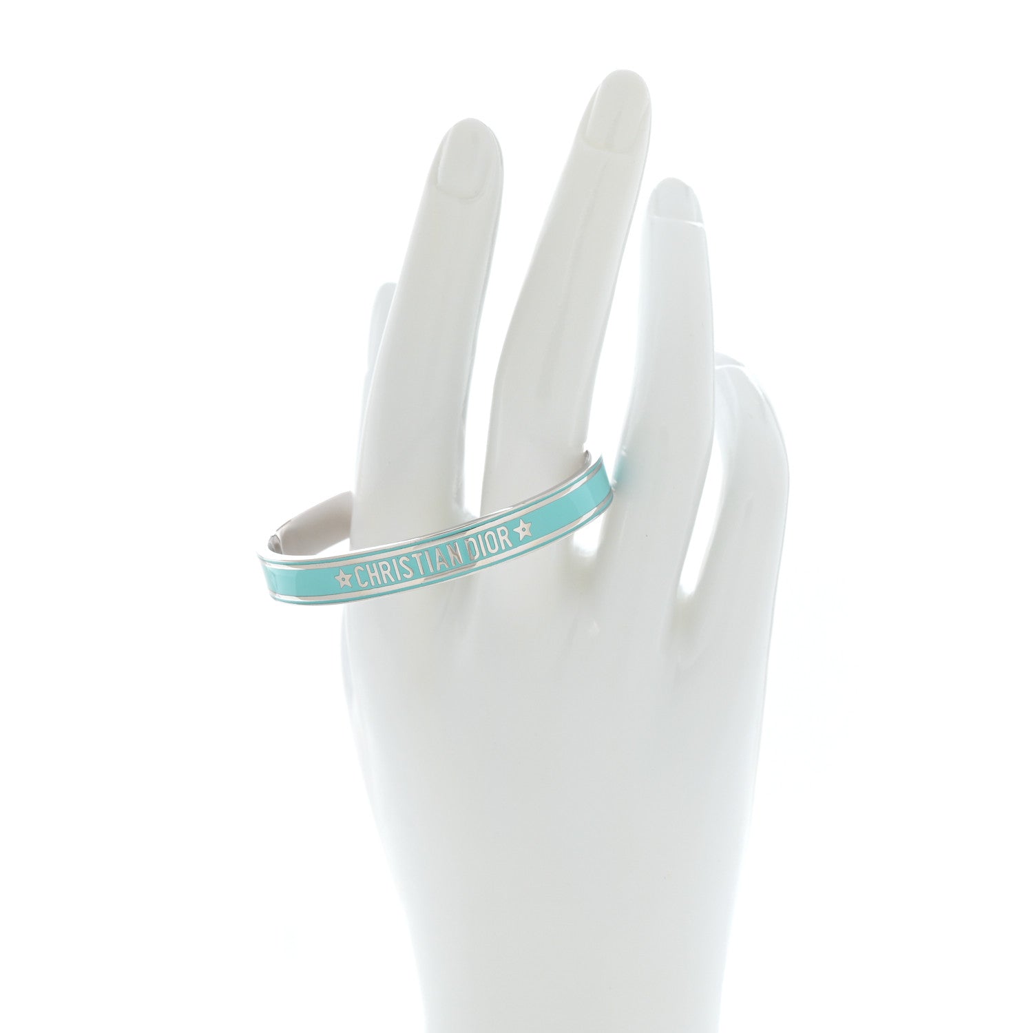 Christian Dior Metal Enamel Code Bangle Bracelet Light Blue Silver 2 of 5
