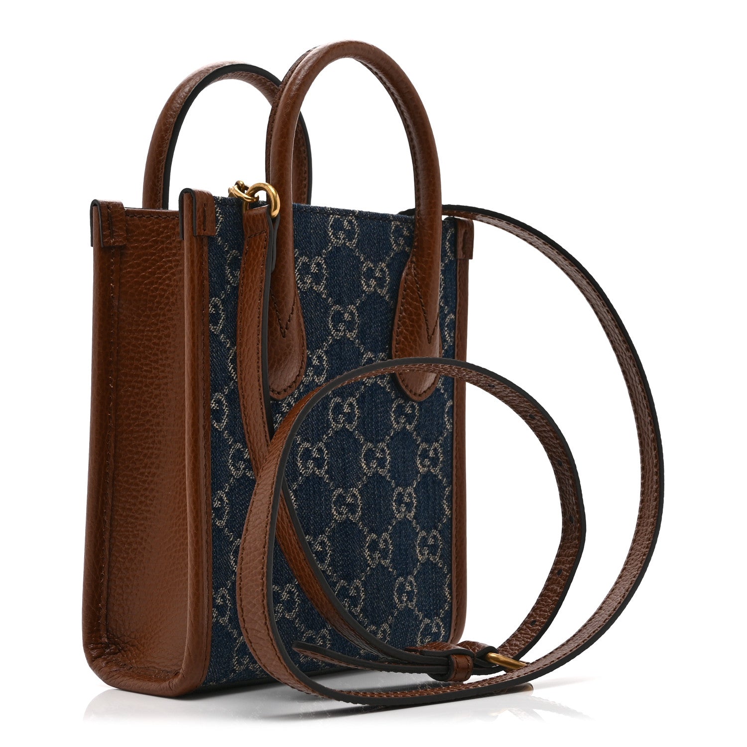 Gucci New Denim GG Monogram Dollar Calfskin Mini Retro Interlocking G Tote Bag Blue Tea Cuir Epilog 3 of 11