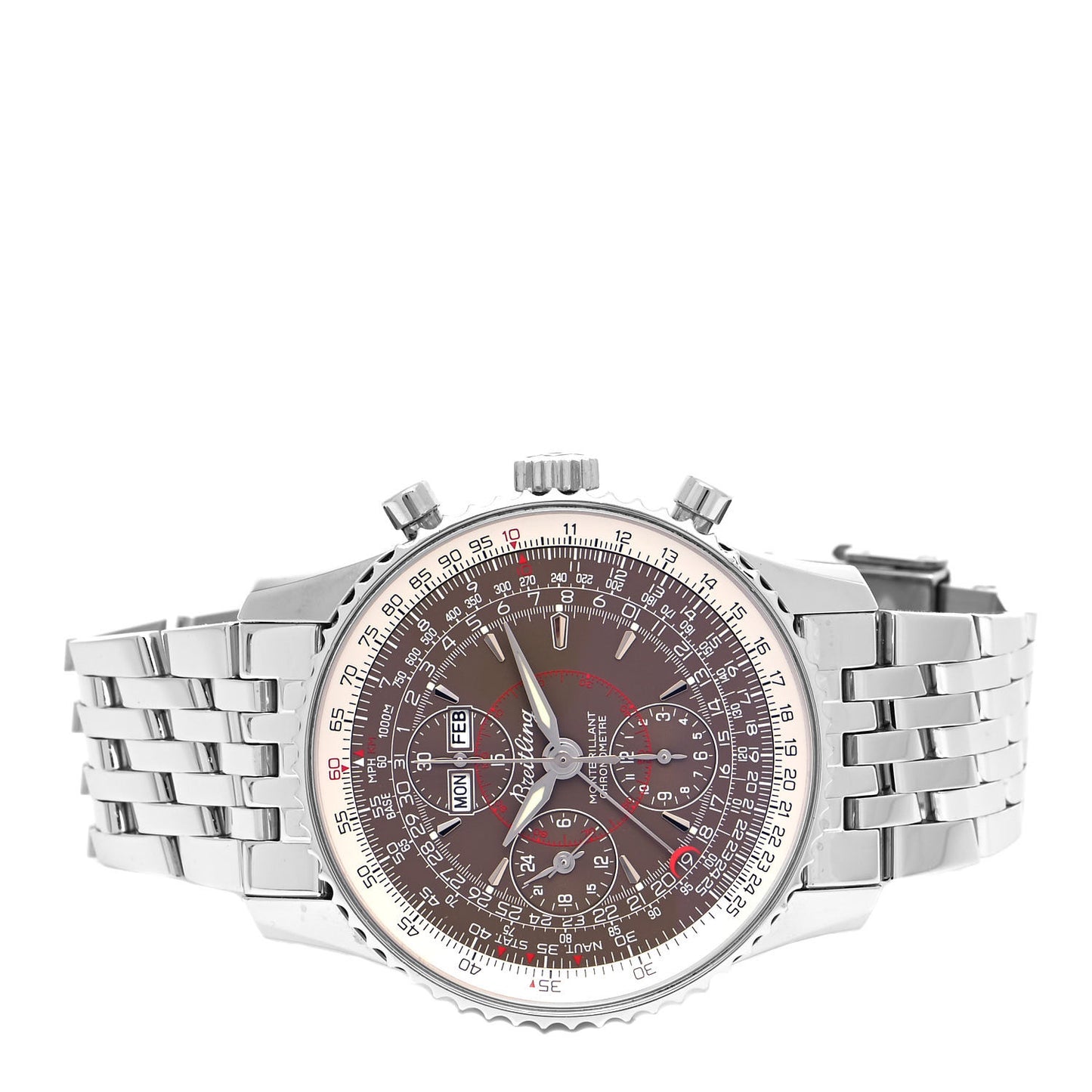 Stainless Steel 43mm Navitimer Montbrillant Chronograph Automatic Watch Brown A21330