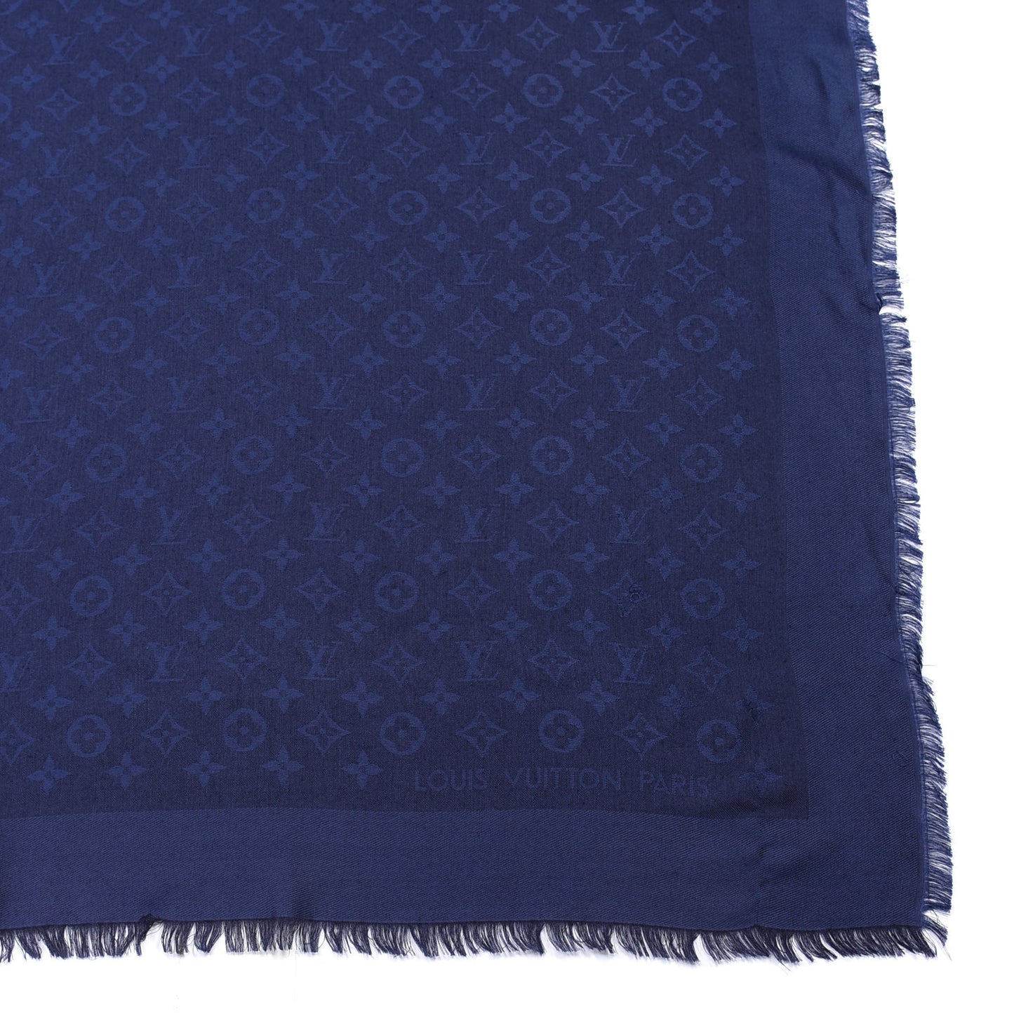 Silk Wool Monogram Shawl Night Blue