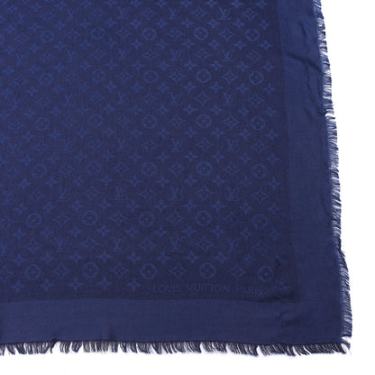 Louis Vuitton Silk Wool Monogram Shawl Night Blue 2 of 4