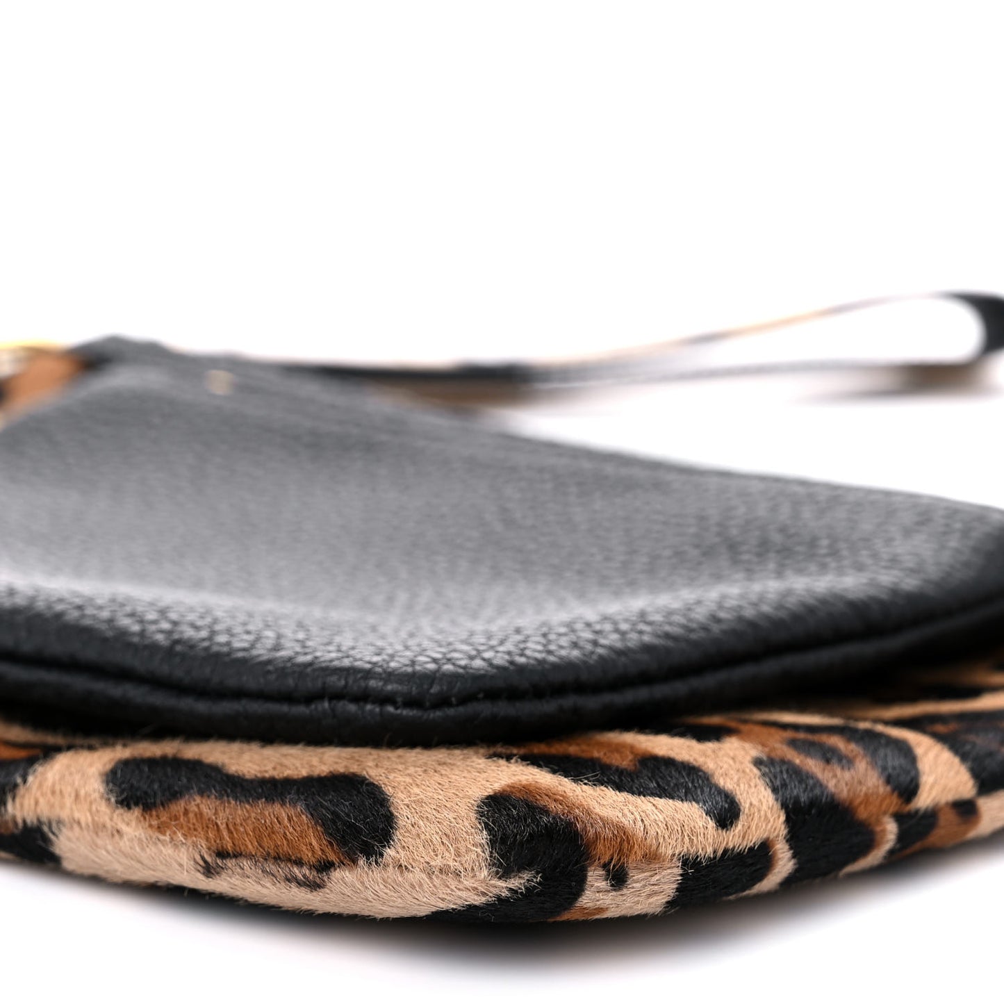 Calf Hair Calfskin Leopard Zip Pouch Set Black