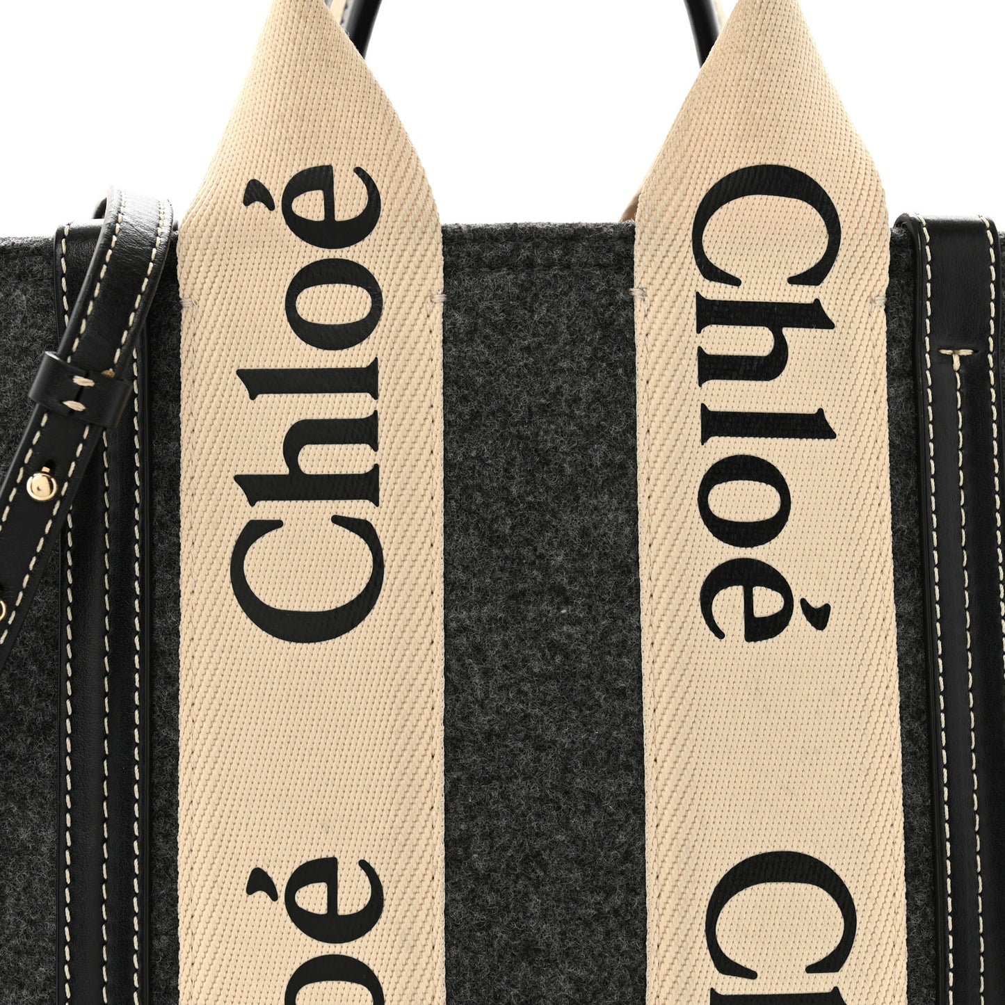Felt Calfskin Small Woody Ribbon Tote With Strap Cashmere Grey