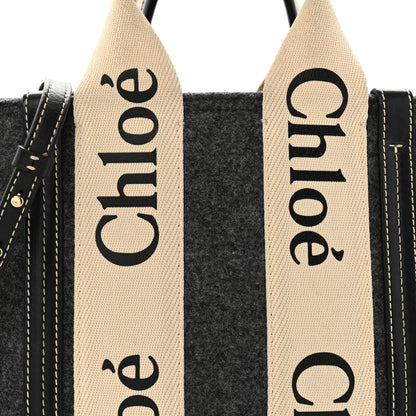 Chloe Felt Calfskin Small Woody Ribbon Tote With Strap Cashmere Grey 7 of 13