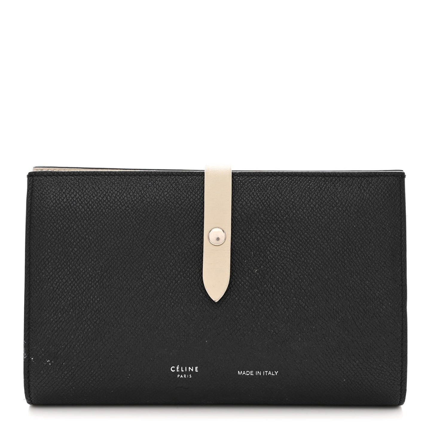 Grained Calfskin Large Multifunction Strap Wallet Black Chalk