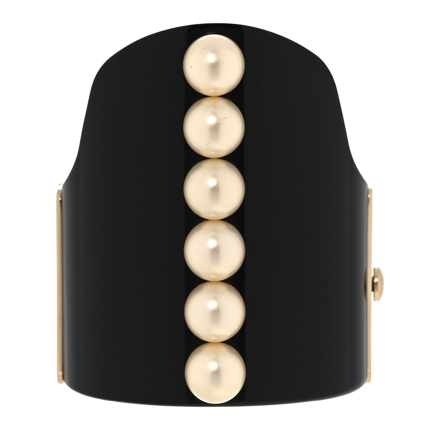 Chanel Resin Pearl CC Cuff Bracelet Black Gold 3 of 6