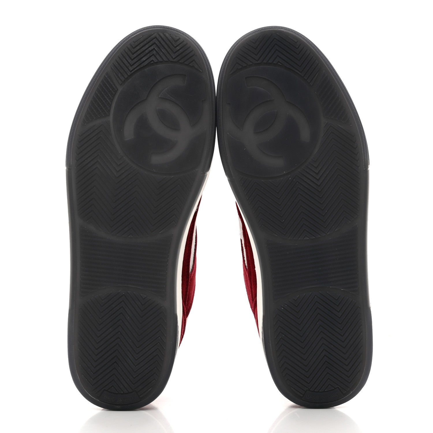 Chanel Suede Kidskin Womens CC Sneakers 38 Burgundy White 5 of 9