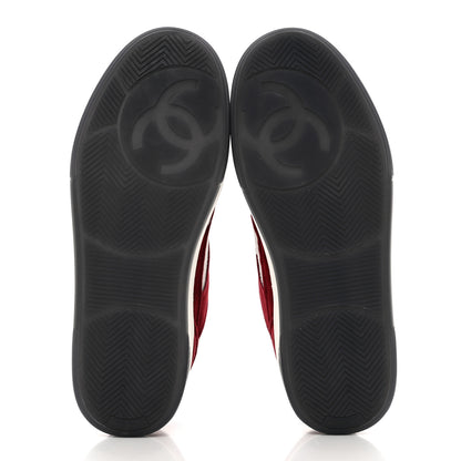 Chanel Suede Kidskin Womens CC Sneakers 38 Burgundy White 5 of 9