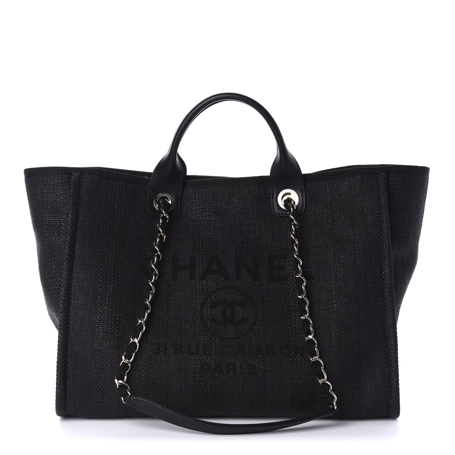 Chanel Mixed Fibers Calfskin Striped Medium Deauville Tote Black 1 of 10