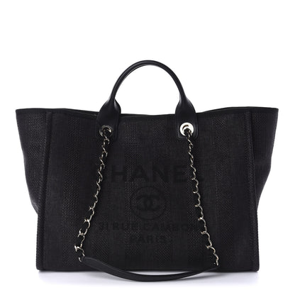 Chanel Mixed Fibers Calfskin Striped Medium Deauville Tote Black 1 of 10