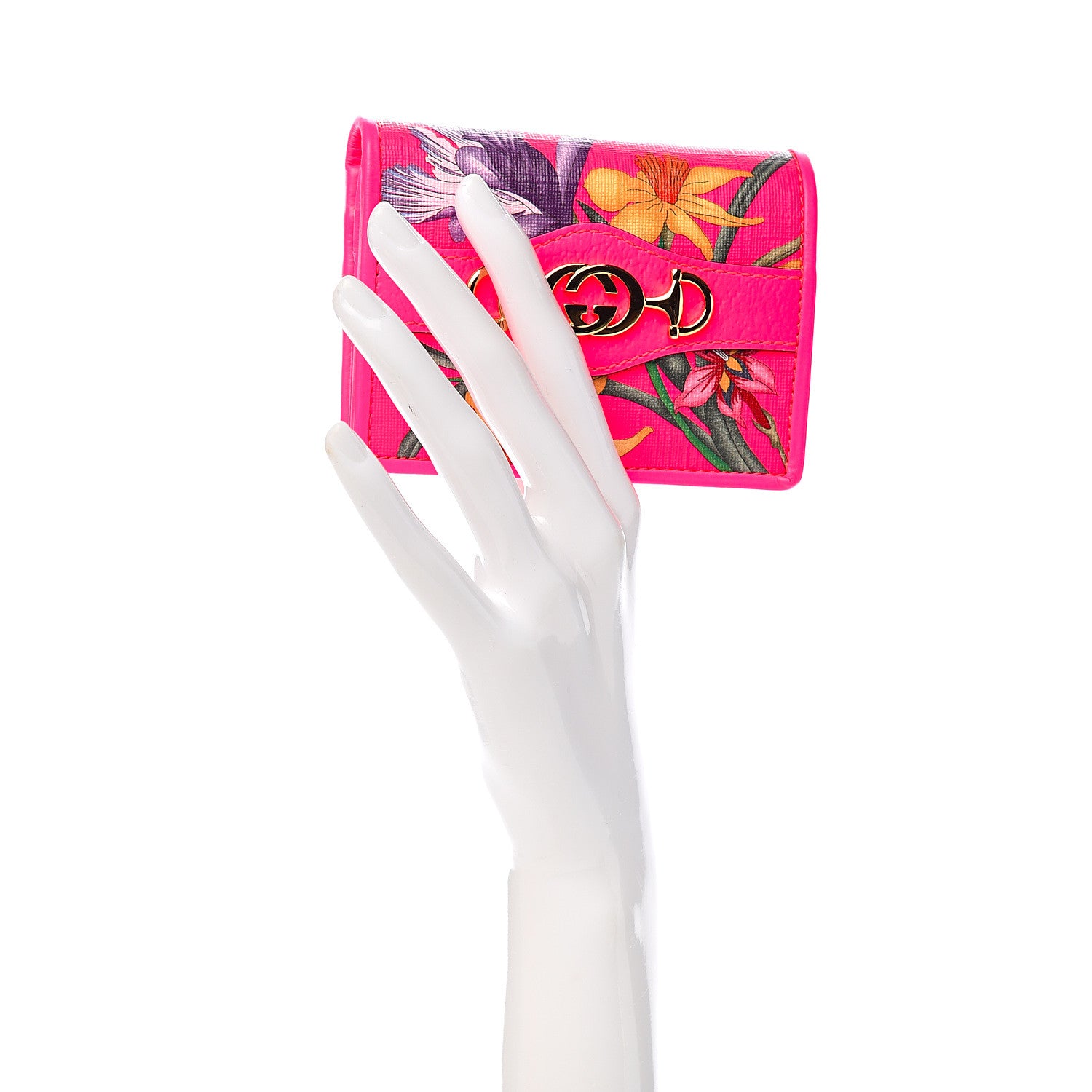 Gucci Calfskin Flora Print Zumi Card Case Fuxia Fluo 2 of 7