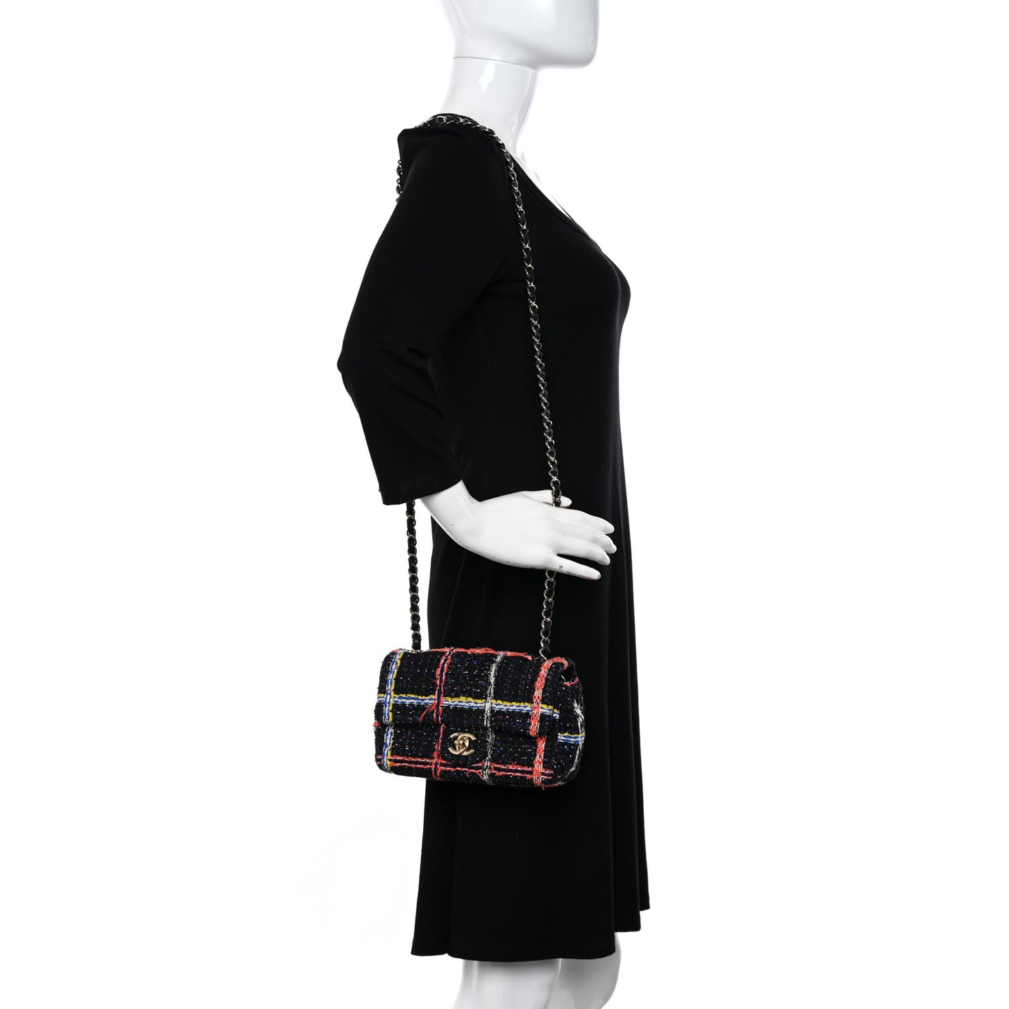 Tweed Quilted Mini Rectangular Flap Black Orange Blue