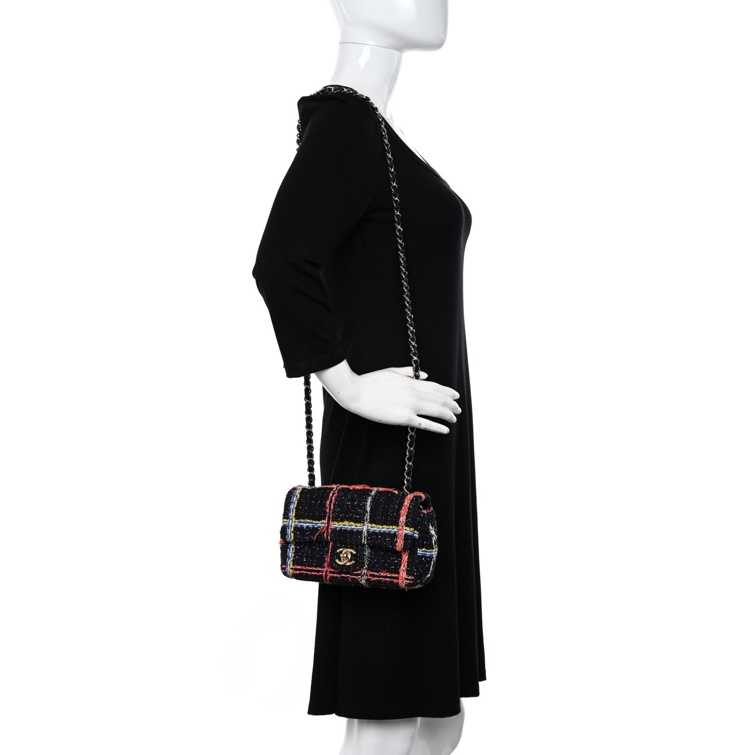 Chanel Tweed Quilted Mini Rectangular Flap Black Orange Blue 2 of 10