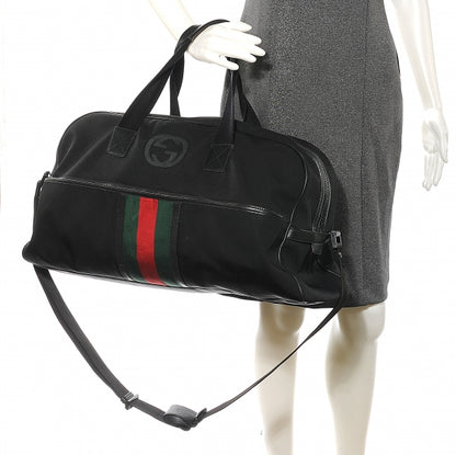 Gucci Canvas Large Parana Web Duffle Bag Black 2 of 10