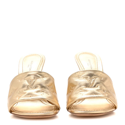 Louis Vuitton Metallic Lambskin Embossed Monogram Revival High Heel Mules 36.5  Gold 3 of 8