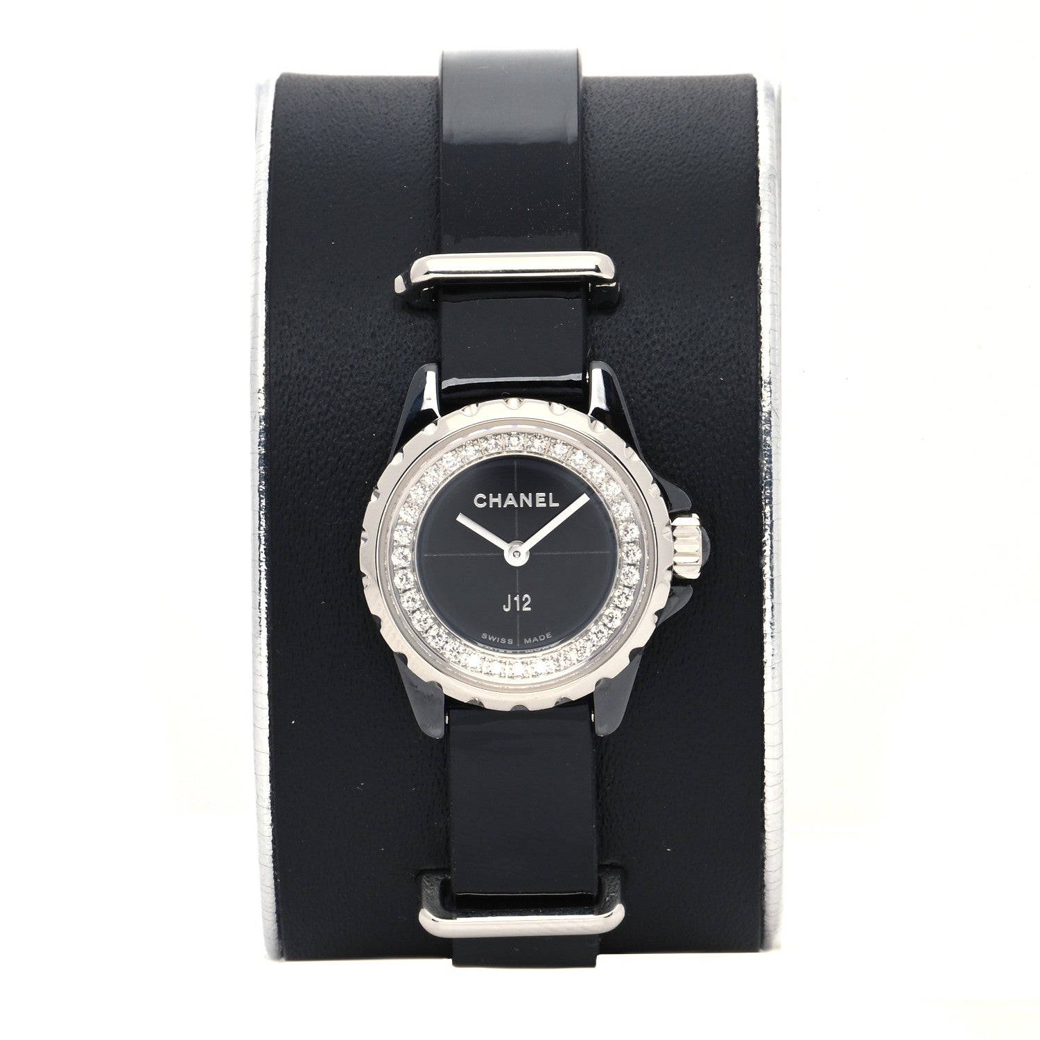 Chanel Stainless Steel Calfskin Diamond Bezel 19mm J12 Quartz Watch Black 1 of 6