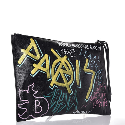 Balenciaga Agneau Classic Hardware Graffiti Small Pouch Black Multicolor 2 of 8