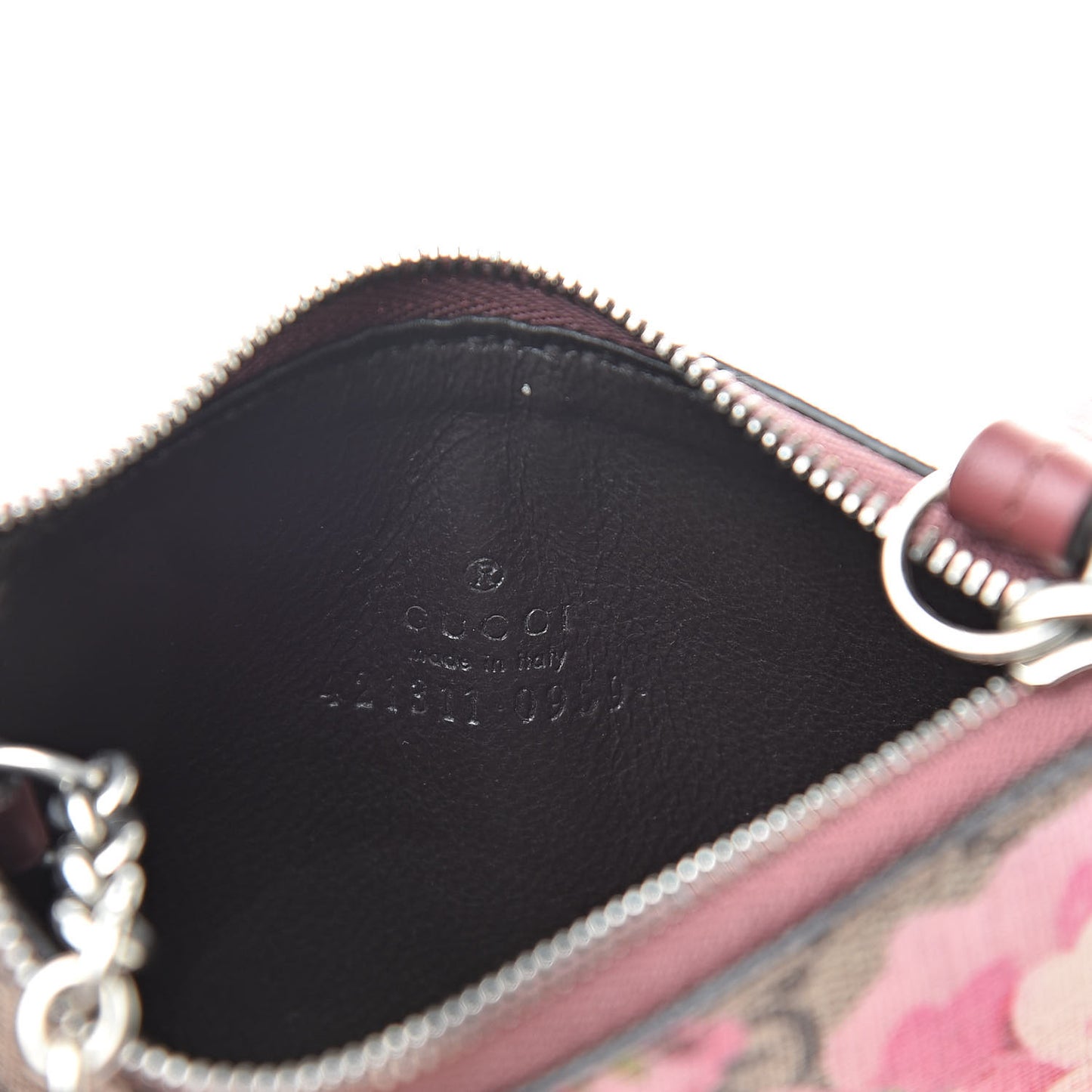 GG Supreme Monogram Blooms Key Ring Coin Case Beige Multicolor Dry Rose