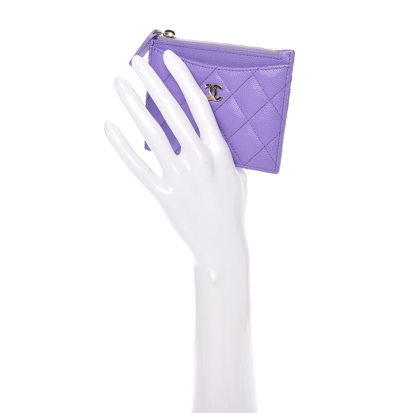 Caviar Quilted CC Zip Card Holder Purple