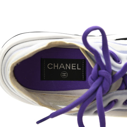 Chanel Calfskin Mesh Lyrca Womens Logo Sneakers 40 White Blue 6 of 7